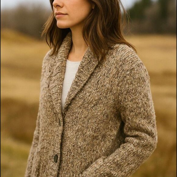 Eddie Bauer Marled Knit Fisherman’s Cardigan Women’s M  Chunky Cozy Layered Look - Picture 1 of 5